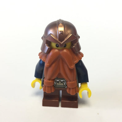 LEGO Minifigure-Dwarf, Dark Orange Beard, Copper Helmet with Studded Bands, Dark Blue Arms-Castle / Fantasy Era-CAS390-Creative Brick Builders